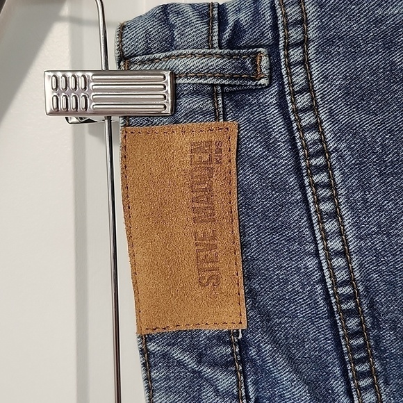 STEVE MADDEN high waisted medium wash distressed wide cuffed leg jeans - Picture 6 of 12